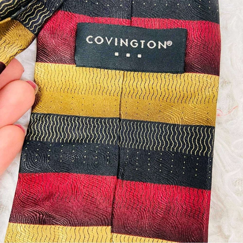 Covington 100% silk Striped Tie in Red, Gold, and Black